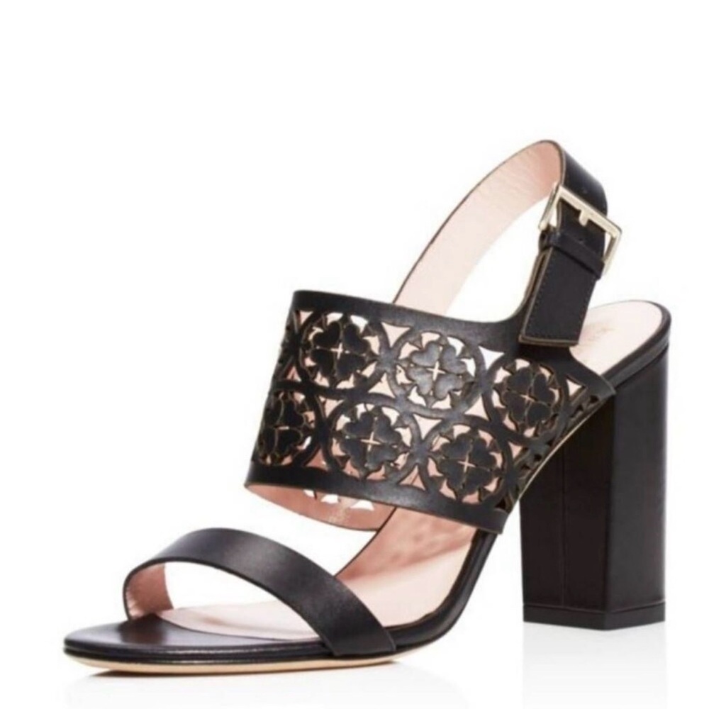 Kate Spade Imani Black Perforated Cutout Block Slingback Heels